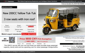 New 200CC Yellow Tuk-Tuk3 row seats with iron roof